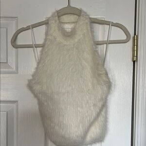 Fuzzy White Sleeveless Top